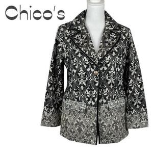 Chico’s Black  Light Gray Beaded Sequined Cottage Boho Chic Jacket NWOT Size 8P